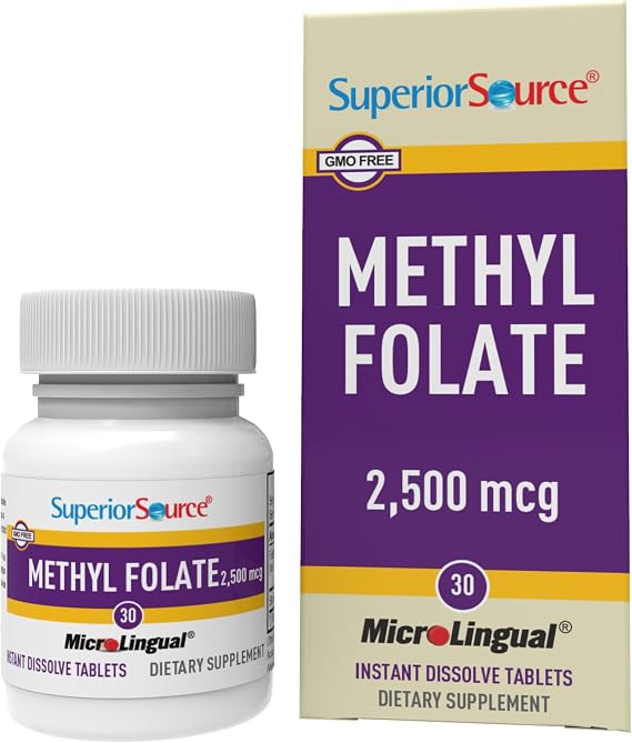 Superior Source Methyl Folate 2,500 mcg - Folate Supplement for Women & Men - Methylated Folate Supplement Supports Healthy Nervous System & Red Blood Cells - 30 Sublingual Dissolving Tablets