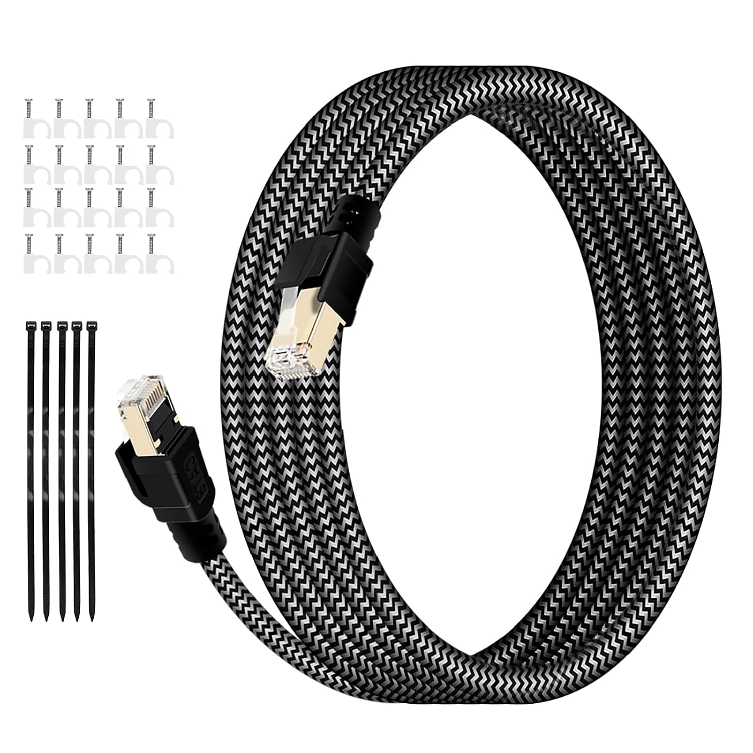 HUO JI Cat8 Ethernet Cable 50FT - 40Gbps 2000MHz High Speed LAN Cable with Gold-Plated Connectors Shielded for IndoorOutdoor Use