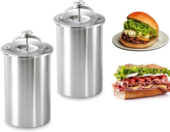 2 Pieces Ham Maker Stainless Steel Meat Press with Thermometer, Deli Sandwich Bacon Lunch Ham Maker Meat Press, Kitchen Making Homemade Meat Press Cooking Tool (2 Pieces)