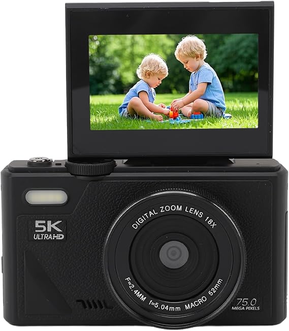 5K HD & 75MP Digital Camera 18X Digital Zoom - WiFi Vlogging Camera for Photography & Video, Autofocus, 3 Inch Screen, 128GB(Not included)