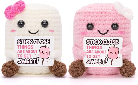 2PCS Pink and White Marshmallows Plush, Positive Crochet Doll, Funny Knitted Marshmallows for Best Friend Couple, Fun Emotional Gift Idea