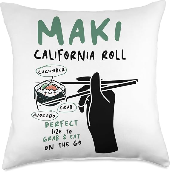 Maki California Roll Anime - Cute Kawaii Food Japanese Sushi Throw Pillow