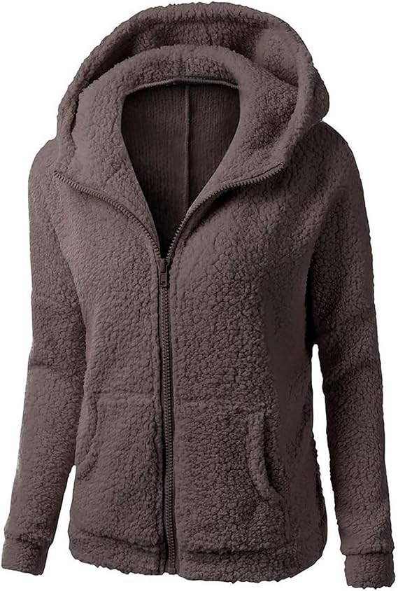 Faux Fur Coat Women with Hood Fuzzy Fleece Zip up Jacket Drawstring Hoodies Soft Comfy Coat Warm Hooded Jackets