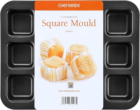 CHEFMADE Brownie Cake Pan, Nonstick 12 Cavity Square Muffin Bakeware