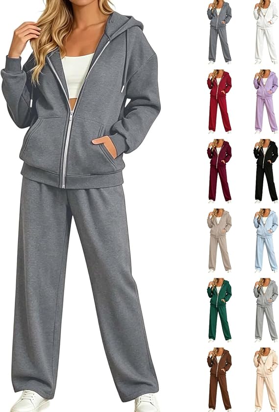 Track Suits For Women Set Zip Up Hoodies Matching Wide Leg Sweatpant Lounge Sets Jogging Gym Workout Sweat Suit