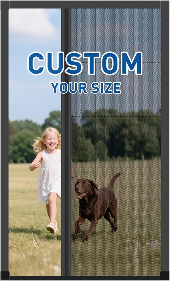 MAGZO Retractable Screen Door, Thick Aluminum Frame with Invisible Mesh, Low Track Magnetic Closure, No-Drill Reversible Install, Fits Front/Back/Sliding Doors, Keep Ventilation & Critters Out