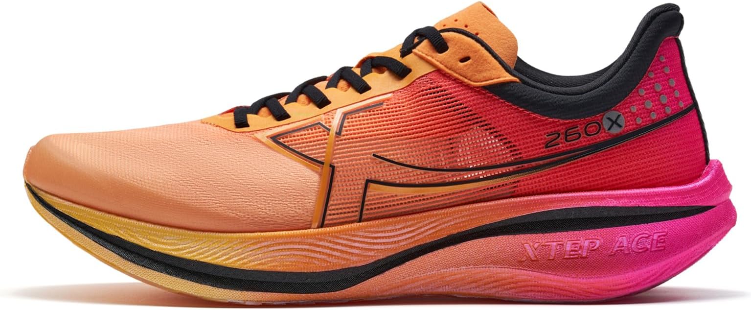 XTEP Men's 260X Running Shoes Upgraded Marathon Running Shoes with 85% Cushioning Racing Training Lightweight Carbon Plate Competition Running Shoes Cushioned Breathable Non-Slip