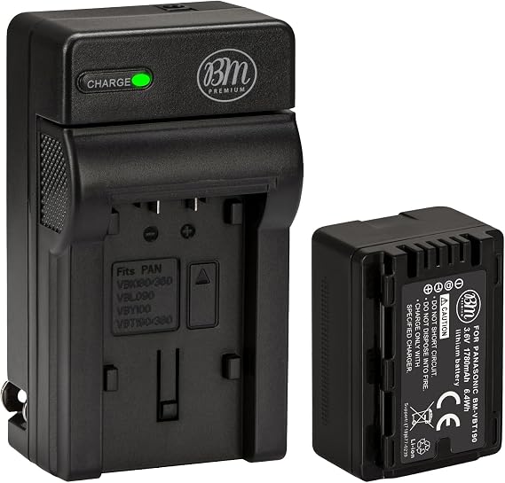 BM Premium VW-VBT190 Battery and Battery Charger for Panasonic HC-V800K, HC-VX1K, HC-WXF1K, HCV510, HCV520, HC-V550, HC-V710, HC-V720, HC-V750, HC-V770, HC-VX870, HC-VX981, HC-W580, HC-W850, HC-WXF991