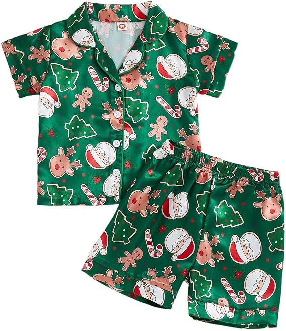 Kids Baby Girl Boy Satin Pajamas Set Short sleeve Button Down Shirt And Shorts Pjs Summer Sleepwear Nightwear