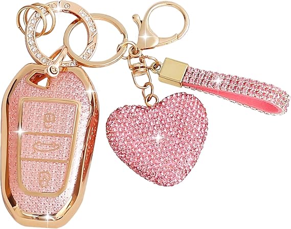 Car Key Case Cover with Diamond Bling Keyring Compatible with Peugeot 2008 3008 5008 308 508 for Opel 3 Grandland X Mokka Corsa Insignia, Smart Key, 3 Buttons