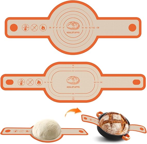 Silicone Bread Sling for Dutch Oven, 2 Pack Oval and Round, Orange | Non-Stick, Reusable & Easy to Clean and Transfer Dough, Sourdough Tools & Dutch Oven Accessories