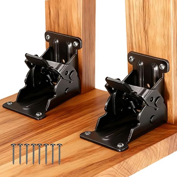 Folding Brackets, 0-180 Degrees Self-Lock Hinge with Screws Black