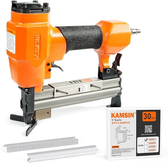 V1015 30 Gauge Pneumatic Picture Frame Nailer with 4,000 PCS 9/32"(7mm) Leg Length Usually used in picture frames, frame joining,wood corner joining, etc