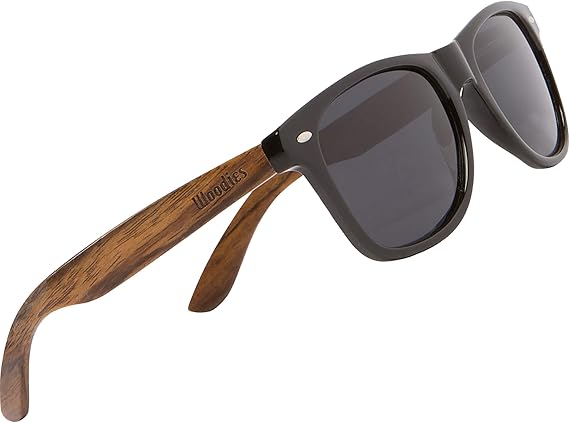 Woodies Walnut Wood Sunglasses with Black Polarized Lenses | Walnut wood temples, polarized lenses and included case, cloth and guitar pick