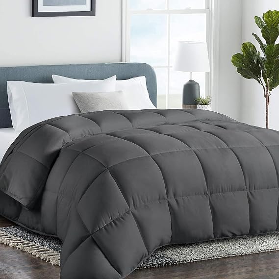 COHOME Twin/Twin XL Size Comforter, All-Season Quilted Down Alternative Duvet Insert, Luxury Hotel GentleSoft Comforter with Anti-Clump Tech & 8 Tabs - Reversible - Dark Grey 64x88 inches