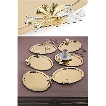 6 Adet Oval Kelebek Aksesuarlı Kahve-çay Servis Ve Sunum Tepsisi 25x20 Cm (Gold)