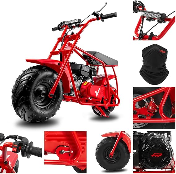 GMB100 Mini Bike, 99 CC 4 Stroke for Adults, 3 HP Gas Powered Dirt Bike, Off Road Motorcycle With LED Headlight and Neck Gaiter, Up to 24 Mph, Weight Support Up to 185 LBS (RED)