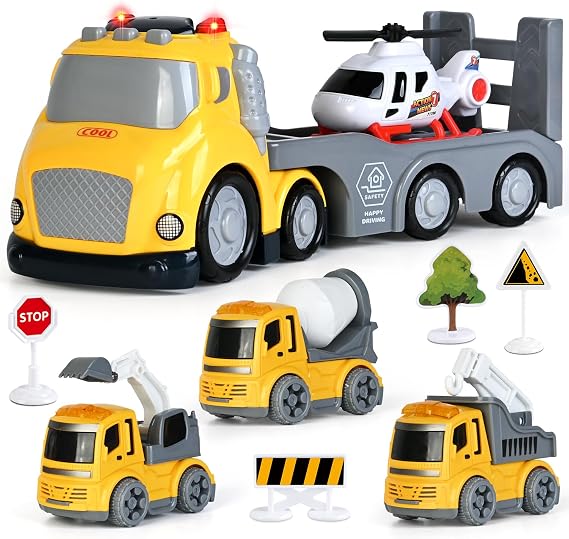 Toddlers Truck Toys,Boy Toys Gifts for 1 2 3 Years Old | 5 in 1 Construction Transport Truck with Lights & Sounds,Ideal Birthday for Baby Toddler 12-18M+