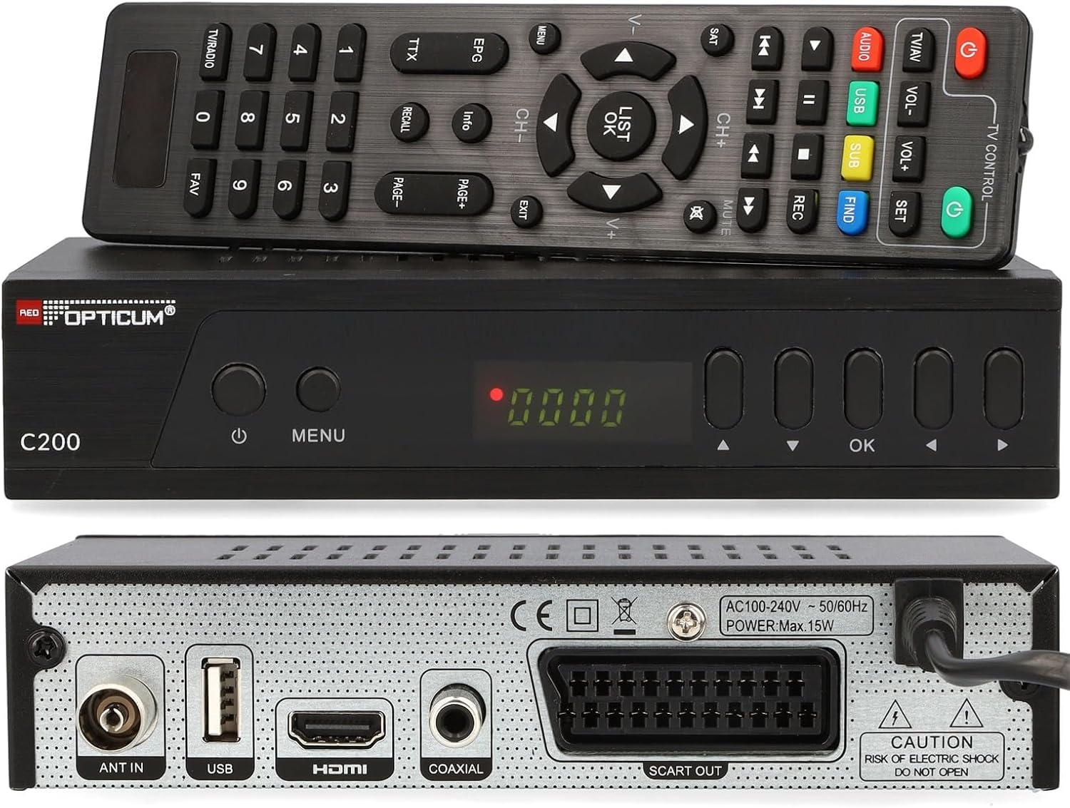 Opticum C200 Full HD Kabel Receiver mit USB HDMI SCART DVB-C Receiver für Kabelfernsehen/Kabelanschluss für Radio und Fernsehen