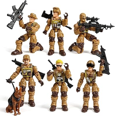 HAPTIME Army Men Action Figures with Weapons, Toy Soldiers for Boys, Plastic Army Toys for Boys 6-8, Birthday Gift for Military Collectors 6Pcs Yellow