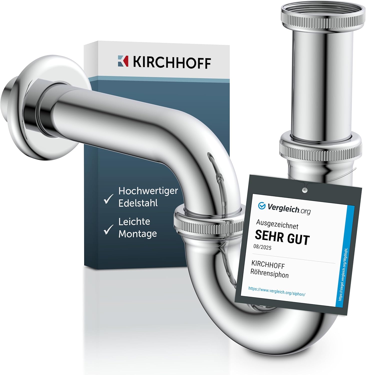 KIRCHHOFF 98801110 P Trap Draining Fitting for Sink and Washbasin Odour Trap Draining Pipe Pack of 6