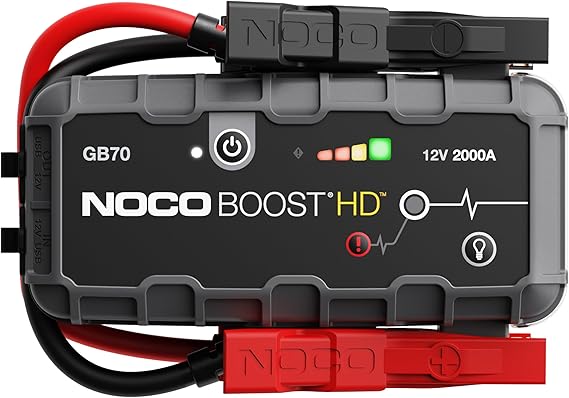 NOCO Boost GB70: 2000A UltraSafe Jump Starter 12V Lithium Battery Booster Pack, Portable Jump Box, Power Bank & Jumper Cables - for 8.0L Gas and 6.0L Diesel Engines | Spark-Proof & Reverse Polarity Protection, For Car, Truck, Motorcycle, SUV, Boat, ATV, RV, up to 8.0L Gas & 6.0L Diesel