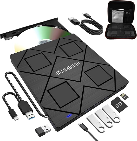 8-in-1 External CD/DVD Drive for Laptop, USB-C SD/TF Card Reader
