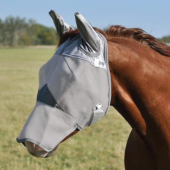 Cashel Crusader Fly Mask, Long Nose with Ears (Grey, Horse)