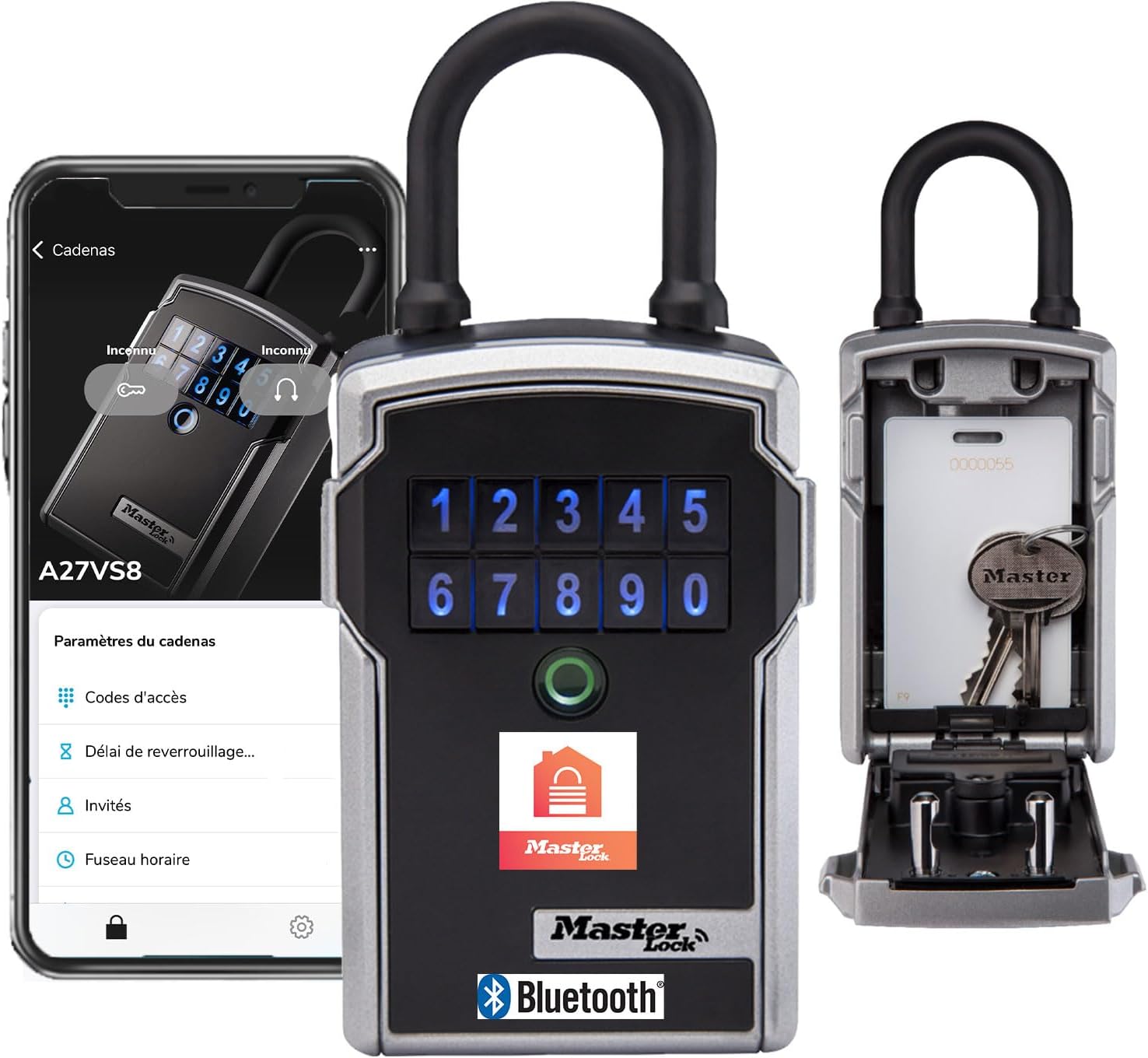 MASTER LOCK Portable Smart Connected Key Safe with Shackle, Bluetooth or Combination, Medium 183 x 83 x 59 mm, Outdoor, for Home Office Industries Vehicles