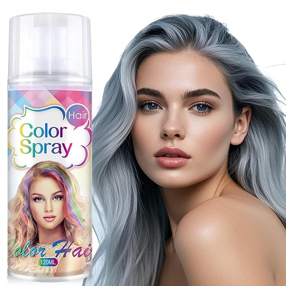 Temporary Hair Color Spray For Kids and Women One-Time Use,Natural Washable Gray Hair Dye Pomades for Cosplay Party DIY,Christmas Party, Halloween Dye(Gray,120 ML).