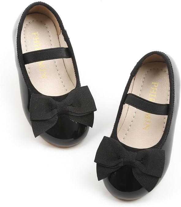 PHIRAMIN Toddler Flower Girl Dress Shoes - Little Girl Ballet Flats Bow Wedding Party
