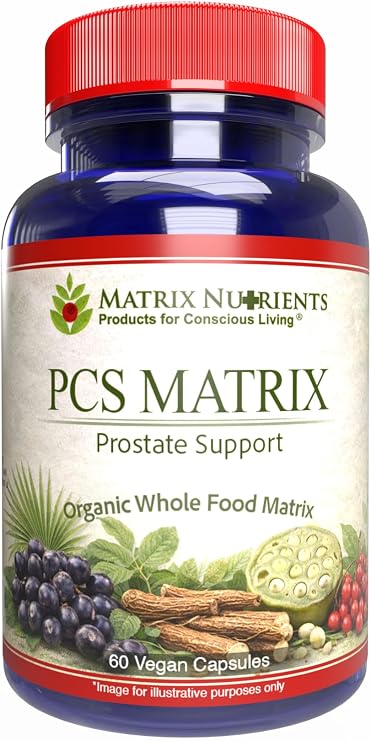PCS Matrix - Lower PSA Levels for Healthy Prostate - 100% Natural Ingredients: Saw Palmetto, Rabdosia, Scute, Plantago Focium, Chrysantaomum, Ganoderma, Lotus Seed - Vegan Capsules (60ct)