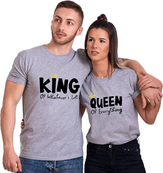 King Queen T-Shirt for Him and Her Husband Wife Couple T-Shirt Valentine Day Newlywed 1 Piece