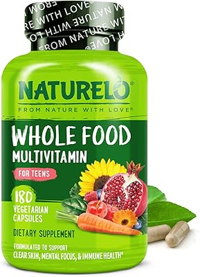 NATURELO Multivitamins for Teenage GirlsBoys, 180 Capsules, Whole Food Multivitamin with Minerals, Non-GMO, Vegetarian