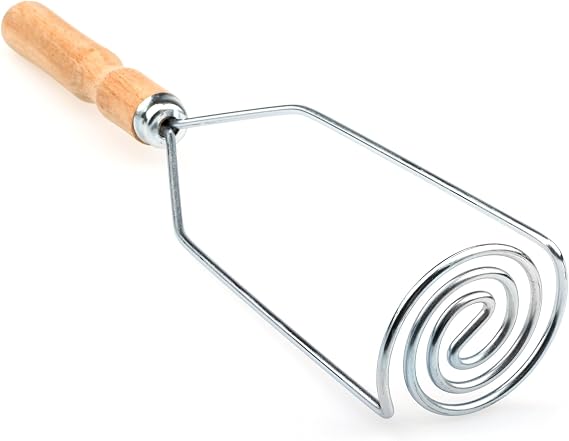 Wooden handle potatoes masher, Potato masher stainless steel, Spiral form potato masher, potato masher spiral form
