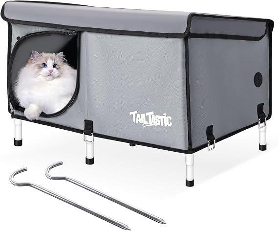 Outdoor Cat House Elevated,Insulated Feral Cat House Outdoor for Winter,Waterproof Cat Bed with Cozy Cushion(Grey, Large)