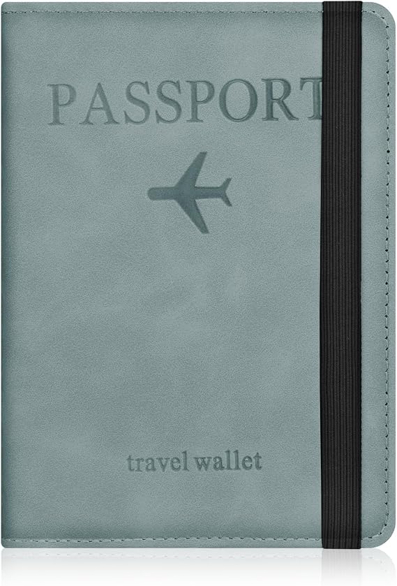Passport Holder Cover, PU Leather Passport Cover with RFID Blocking Travel Wallet, Portable Universal Travel Wallet Case Organiser for Money, Boarding Passes, Credit Cards Sky Blue