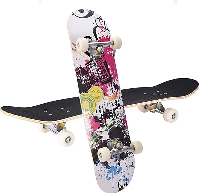 DDDF Skateboard - 31 x 8 Complete Skateboard - Double Kick 7 Layer Canadian Maple Wood Adult Tricks Skate Board for Beginner,Maple Double Kick Deck Cruiser for Extreme Sports & Outdoors, Black