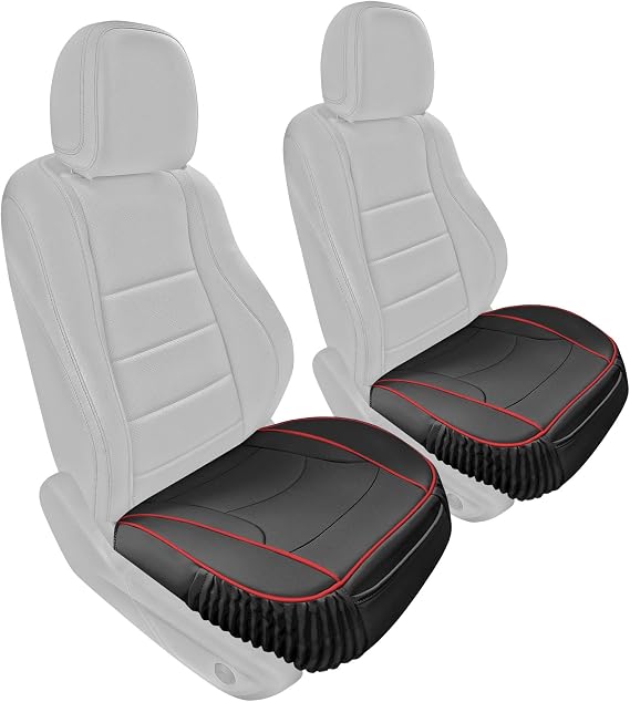 TLH Faux Leather Seat Cushion Pad - 2 Piece Front Set Seat Covers for Cars Trucks SUV, Black Red Faux Leather Car Seat Cushions, Waterproof Car Seat Cover Cushion, Universal Fit Car Seat Protector