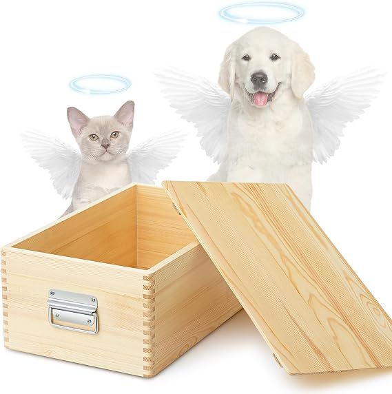 Maxdot Pet Casket for Dogs and Cats, Wooden Burial Pet Loss Coffin Furry Loss Gift for Animals Funeral, Handmade Natural Wood, Inner 19" l 11" W 7" H