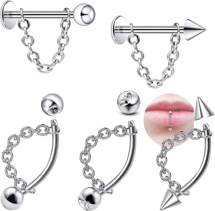 316L 16G Lip Rings Snake Bite Piercing Jewelry Eyebrow Rings with Chain