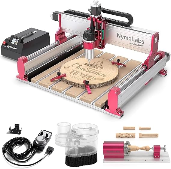 NBX-5040 CNC Router Machine + 4th Axis Rotary Module Kit + 5 Axis CNC MPG Handwheel Controller + Dust Shoe