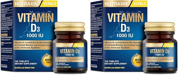 Nutraxin Vitals D3 Vitamin 1000 IU 25 mcg 120 Tablet Takviye Edici Gıda (2 paketi)