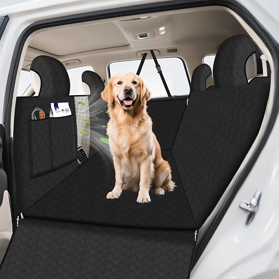 Canvcle Dog Car Seat Cover for 2021-2025 2026 Ford Bronco Accessories, Back Seat Pet Cover for Dogs Waterproof Pet Backseat Extender Anti-Slip Rear Seat Protector with Mesh Window Storage Pocket Black
