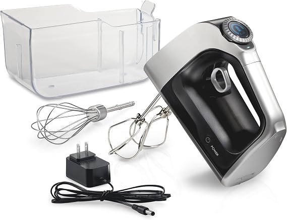 Hamilton Beach Professional Cordless Electric Hand Mixer | Infinite Speed Control | Powerful DC Motor | Quick Recharging | LCD Screen | Whisk | Storage Case | Black | 62673