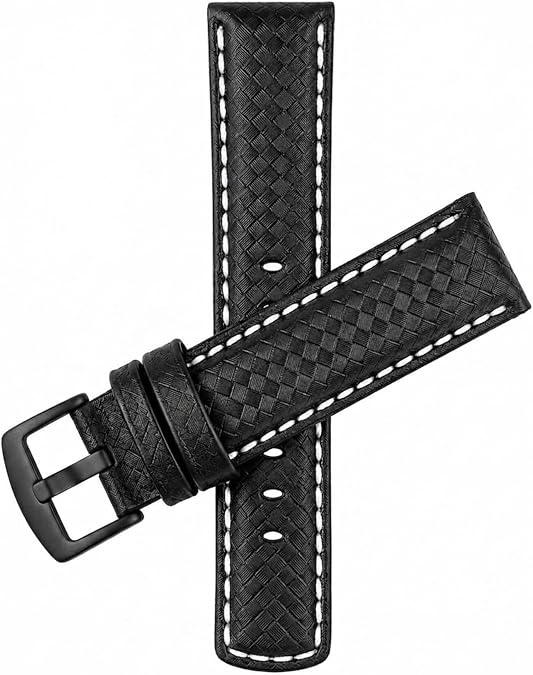 Mens Leather Carbon Fiber Embossed Watch Band, 20mm-24mm Replacement Strap