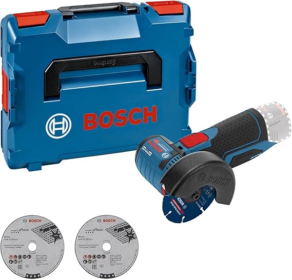 Bosch Professional 12V System GWS 12V-76 cordless angle grinder (three cutting discs, disc diameter: 76 mm, without battery/charger, L-BOXX)