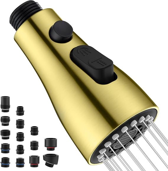 Kitchen Faucet Head Replacement, 15 Adapters, 3-Mode Pull Down Sprayer Head