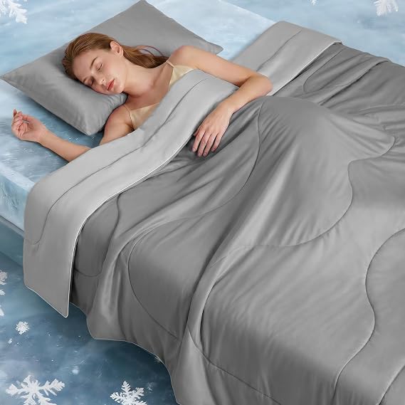 Cooling Comforter Queen Cooling Blanket for Hot Sleepers 80"x90" | Double-Sided Cooling Blanket with Q-Max >0.5 Cooling Fabric,Lightweight Breathable Summer Comforter for Night Sweats Grey