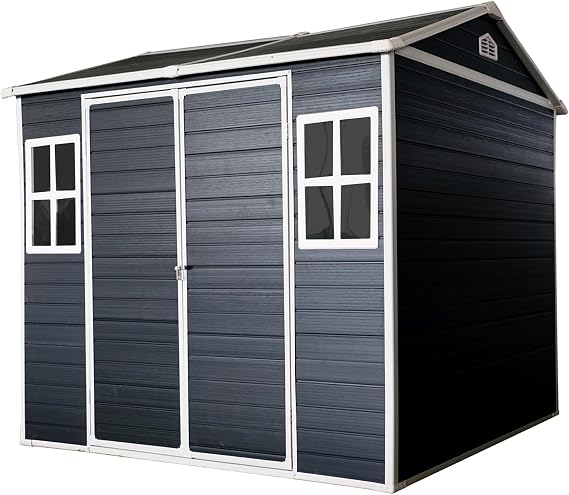 Resin Outdoor Storage Sheds with Floor, Durable Garden Storage Shed, Outdoor Tool Shed Plastic Backyard Storage Shed with Lockable Doors and Vents for Lawnmower, Garage, Generator, Bike, Patio, 6X8